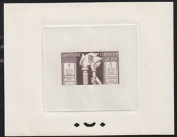 ST. PIERRE & MIQUELON (1957) Torches. Anchors. Sepia Printer's Proof. Scott No C23, Yvert No PA25. - Imperforates, Proofs & Errors