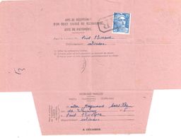 PONT L'EVEQUE Avis De Réception N° 514 Oller Puteaux Lettre Recommandée 15 F Gandon Bleu Yv Ob AR 7 10 1952 - Cartas & Documentos