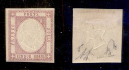 1861 - 5 Grana (21c - Lilla) - Gomma Originale - Falla Di Stampa A Goccia Sopra La Fronte - Non Catalogato - Diena - Other & Unclassified