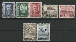 ISLANDE ICELAND COTE 66.9 € N° 251 à 257 Neufs * (MH) - Unused Stamps