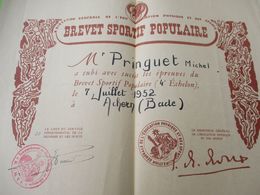 Brevet Sportif Populaire/4éme échelon/Commandement En Chef En ALLEMAGNE/Pringuet Michel/Achern /entre 1955-1960   DIP245 - Diploma's En Schoolrapporten