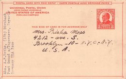 USA - REPLY POSTCARD 3 CENTS 1946 DÜRNBACH/GERMANY - BROOKLYN /T172 - 1941-60