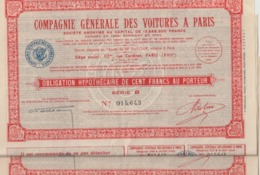 2 Actions Compagnie Générale Des Voitures à Paris .Obligation Hypothécaire De Cent Francs Au Porteur ; Série B - Automobilismo