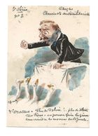 CHEMINOTS ANTIMILITARISTES ROBERTY CARTE PEINTE A LA MAIN POLITIQUE CARICATURE /FREE SHIPPING REGISTERED - Satirische