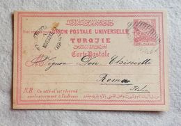 U.P.U. Cartolina Postale Turchia Da 20 Parah Per Roma 1890 - Lettres & Documents