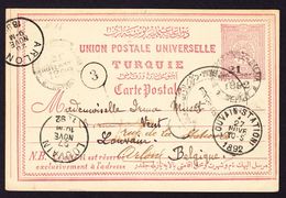 1892 Ganzsachenkarte Aus Ineboli Nach Louvain, Weitergeleitet Nach Arlon (Belgien) - Brieven En Documenten