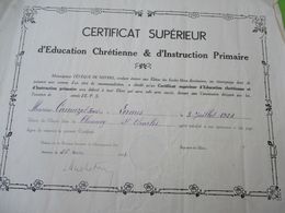 Diplôme Religieux/Certificat Supérieur D'Education Chrétienne /Diocèse NEVERS/ Clamecy/St Charles/1943  DIP221 - Diplome Und Schulzeugnisse