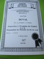 Attestation De Fin De Stage De Formation/Crédit Agricole De L'Eure/ EVREUX/ /JP DUVAL/ 1995  DIP235 - Diplômes & Bulletins Scolaires