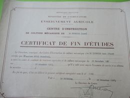 Certificat Defin D'Etudes/ Ministére De L'Agriculture/Centre D'Instruction/Le Nebourg/Eure /JP DUVAL/ 1962 DIP222 - Diplômes & Bulletins Scolaires