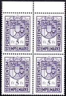 1950  Stempelmarken 5 Fr.dunkelblau, Im Postfrischen 4er Block.H.C. Kosel Ausgabe, Courvoisier. - Fiscaux