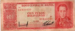 BOLIVIA 100 PESOS BOLIVIANOS 1962  P-163a  CIRC   SERIE RED K 1833557 - Bolivia