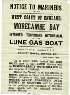 Ref 1383 - Rare 1912 Maritime Trinity House Lighthouse Poster - Withdrawal Of Lune Gas Boat - Morecambe Lancashire - Europe