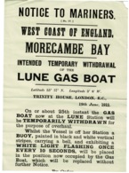 Ref 1383 - Rare 1912 Maritime Trinity House Lighthouse Poster - Withdrawal Of Lune Gas Boat - Morecambe Lancashire - Europa