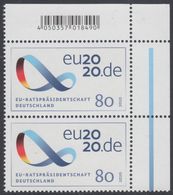 !a! GERMANY 2020 Mi. 3554 MNH Vert.PAIR From Upper Right Corner - Presidency Of The European Council - Unused Stamps