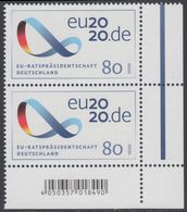 !a! GERMANY 2020 Mi. 3554 MNH Vert.PAIR From Lower Right Corner - Presidency Of The European Council - Unused Stamps