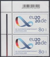 !a! GERMANY 2020 Mi. 3554 MNH Vert.PAIR From Upper Left Corner - Presidency Of The European Council - Unused Stamps