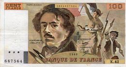 -- BILLET 100 F "EUGENE DELACROIX" Année 1980 /  K. 42 / N° 687564 -- - 100 F 1978-1995 ''Delacroix''