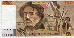 -- BILLET 100 F "EUGENE DELACROIX" Année 1981 /  Z. 52 / N° 164363  -- - 100 F 1978-1995 ''Delacroix''