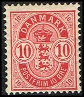 1895. Coat-of Arms. Large Corner Figures. 10 Øre Carmine. Perf. 12 3/4.  (Michel 35ZB) - JF362833 - Ongebruikt