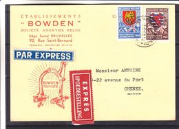 Belgique - Carte Postale Exprès De 1941 - Oblit Bruxelles - Exp Vers Chenée - Armoiries - - Covers & Documents
