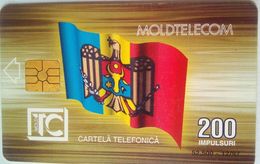 200 Units Moldova Flag , MoldTelecom Building Reverse - Moldavie