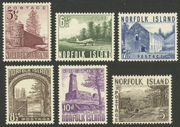 NORFOLK: Sc.13/18, 1953 Airplane And Buildings, Compl. Set Of 5 Unmounted Values, Excellent Quality, Catalog Value US$55 - Ile Norfolk