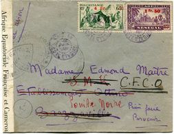 COTE D'IVOIRE LETTRE PAR AVION CENSUREE DEPART ABIDJAN ? JUIN 44 COTE D'IVOIRE POUR L'A. E. F. - Storia Postale