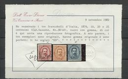 REGNO 1879 UMBERTO I 10 CENT.  NUOVO GOMMA ORIGINALE  PROVENIENTE DA UN CERTIFICATO DIENA - Nuovi