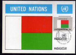 UNITED NATIONS NEW YORK ONU UN UNO 1980 FLAGS MADAGASCAR FDC MAXI CARD CARTOLINA MAXIMUM - Cartes-maximum