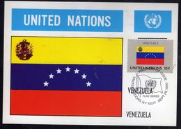 UNITED NATIONS NEW YORK ONU UN UNO 26 9 1980 FLAGS VENEZUELA FDC MAXI CARD CARTOLINA MAXIMUM - Maximumkarten
