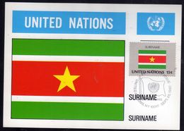 UNITED NATIONS NEW YORK ONU UN UNO 26 9 1980 FLAGS SURINAME FDC MAXI CARD CARTOLINA MAXIMUM - Cartoline Maximum