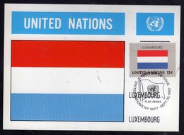 UNITED NATIONS NEW YORK ONU UN UNO 26 9 1980 FLAGS LUXEMBOURG LUSSEMBURGO FDC MAXI CARD CARTOLINA MAXIMUM - Cartoline Maximum