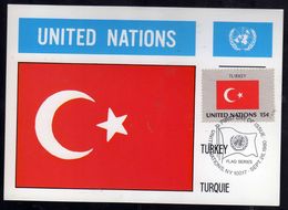 UNITED NATIONS NEW YORK ONU UN UNO 26 9 1980 FLAGS TURKEY TURQUIE TURCHIA FDC MAXI CARD CARTOLINA MAXIMUM - Cartoline Maximum