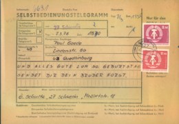 1978, SELBSTBEDIENUNGSTELEGRAMM Ab SCHWERIN, Frankiert Mit 2 Und 3 M Wappen - Selten - Storia Postale