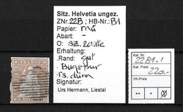 1854-1862 Helvetia (ungezähnt) → Strubel Mit Schwyzer Raute / Attest Hermann      ►SBK-22B1.I◄ - Gebraucht