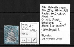 1854-1862 Helvetia (ungezähnt) → Strubel Mit Schwarzer SZ-Raute, Attest Hermann       ►SBK-23A3◄ - Gebraucht