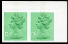 CV:€156.00  GREAT BRITAIN QII Machine 12½p CORNER.IMPERF.PAIR GB - Imperforated