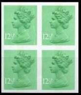 CV:€312.00  GREAT BRITAIN QII Machine 12½p IMPERF.4-BLOCK GB - Ongetand