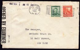 New Zealand Wellington 1943 / CENSORSHIP - ZENSUR, Censored / Opened By Examiner 53 / Union Bank Of Australia - Storia Postale