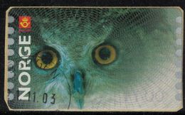 Norvège 2002 Vignette ATM Oblitérée Used Animal Oiseau Bird Owl Hibou Sur Fragment SU - Automatenmarken [ATM]