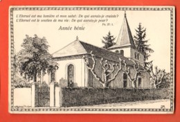 DUA-27 Rolle Clochers Vaudois, Dessin  JM. Avec Psaume, Année Bénie. Cachet Bottens 1921 - Rolle