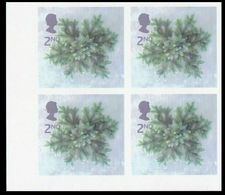 CV:€192.00 GREAT BRITAIN 2002 Christmas Blue Spruce Star Tree 2nd Class CORNER IMPERF.4-BLOCK - Geschnitten