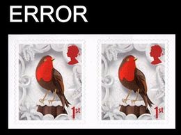 GREAT BRITAIN 2016 Christmas Bird Robin 1st PAIR ERROR:Intact Matrix - Errors, Freaks & Oddities (EFOs