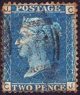 GREAT BRITAIN 1869 QV 2d BLUE PLATE 14 "JC" Post Mark Bedale Yorkshire SG46 Used - Used Stamps