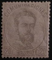 España: Año. 1872 - ( Rey Amadeo I ). Variedad De Color Gris Oliva. Nº- *123 - Super Lujo. Dentado - 14 De Peine. - Neufs