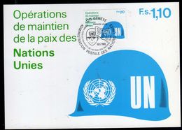 NATIONS UNIES GENEVE ONU UN UNO 16 5 1980 OPERATION DE MANTEIN PAIX KEEPING PEACE FDC MAXI CARD CARTOLINA MAXIMUM - Cartes-maximum