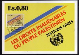 NATIONS UNIES GENEVE ONU UN UNO 30 1 1981 DROITS PEUPLE PALESTINIEN PALESTINIAN RIGHTS FDC MAXI CARD CARTOLINA MAXIMUM - Cartes-maximum