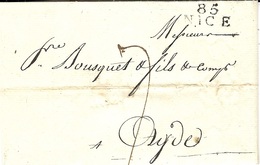 1812- TERR. CONQUIS - Lettre De 85 / NICE - 20 Mm Noir Taxe 7 D Pour Agde - 1792-1815: Conquered Departments