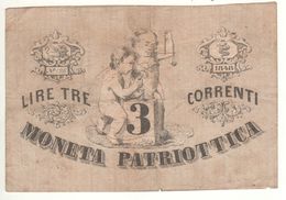 ITALY  Moneta Patriottica   3  Lire  1848 - [ 4] Provisional Issues