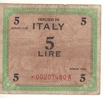 ITALY    AM Lire  5 Lire   BEP  Serie Speciale  Asterisco   1943   ( WWII )  1ma Serie    RARO - Occupazione Alleata Seconda Guerra Mondiale